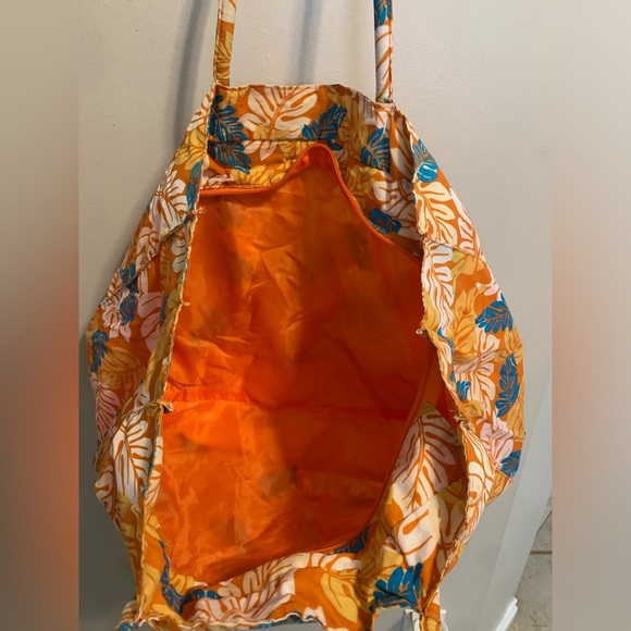 💜 Tropical Floral Print Tote Bag, Orange and Blue - Picture 9 of 9